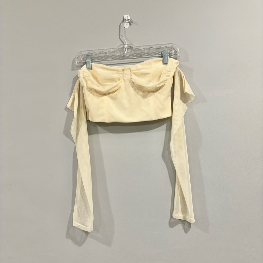 12th Tribe Mesh Long Sleeve Off Shoulder Crop Top